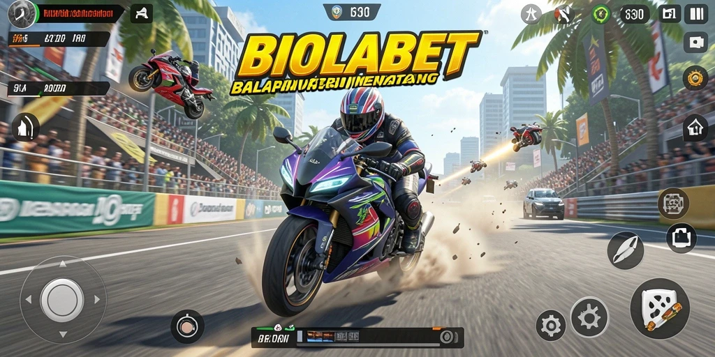 Tampilan gameplay seru di trek balapan motor yang menantang.