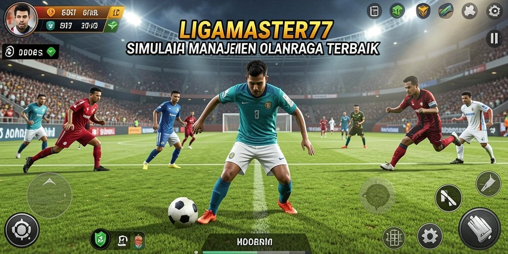 Screenshot gameplay <strong>LIGAMASTER77</strong> menunjukkan manajemen tim olahraga yang menarik.