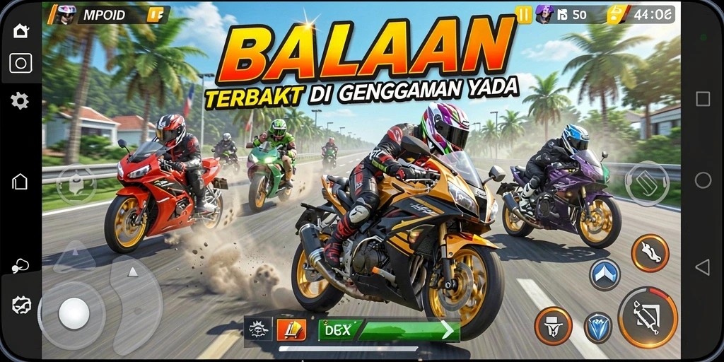 Tampilan gameplay seru dari MPOID saat balapan motor.